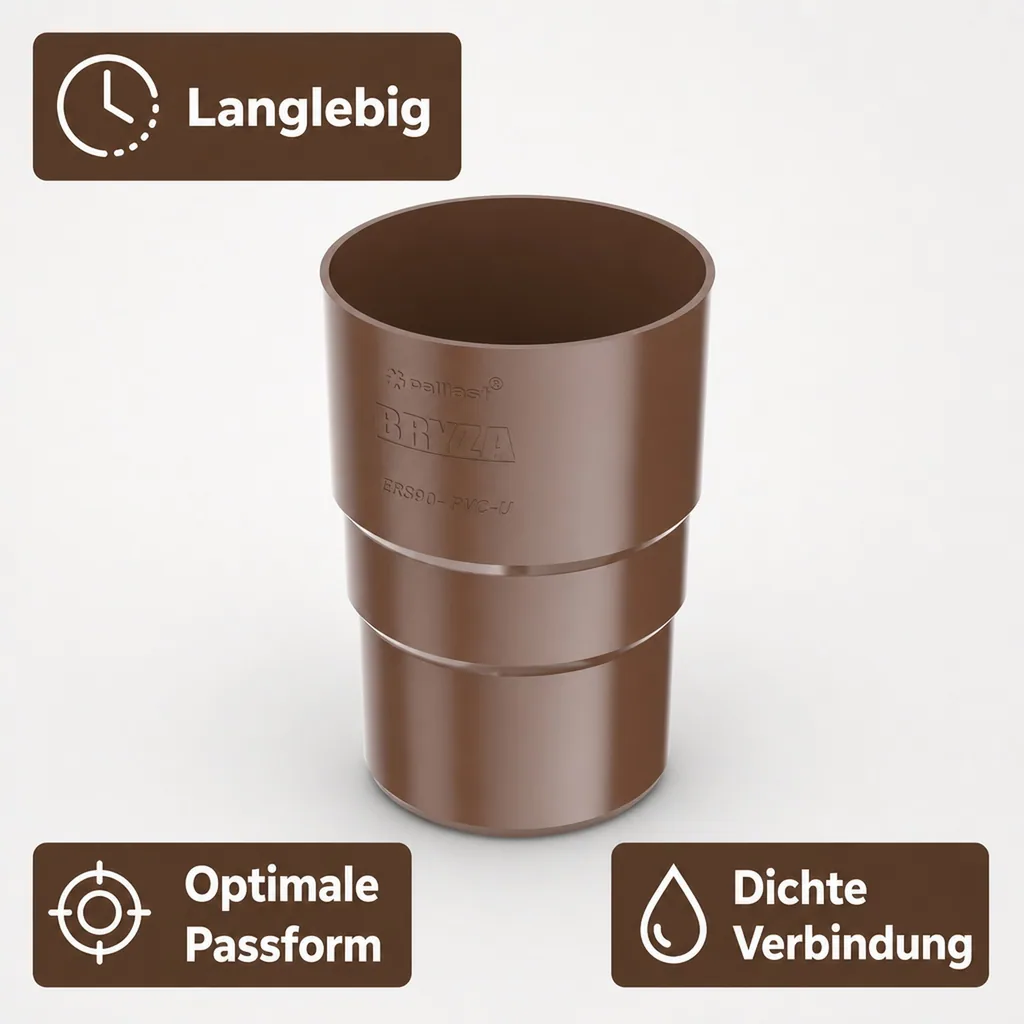 Fallrohrverbinder, Fallrohrmuffe braun, Fallrohrverbindung System 90