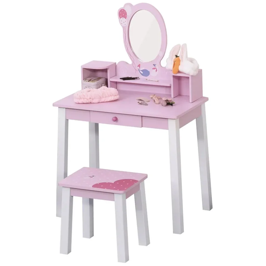 2-Set Kinderschminktisch Frisiertisch Hocker