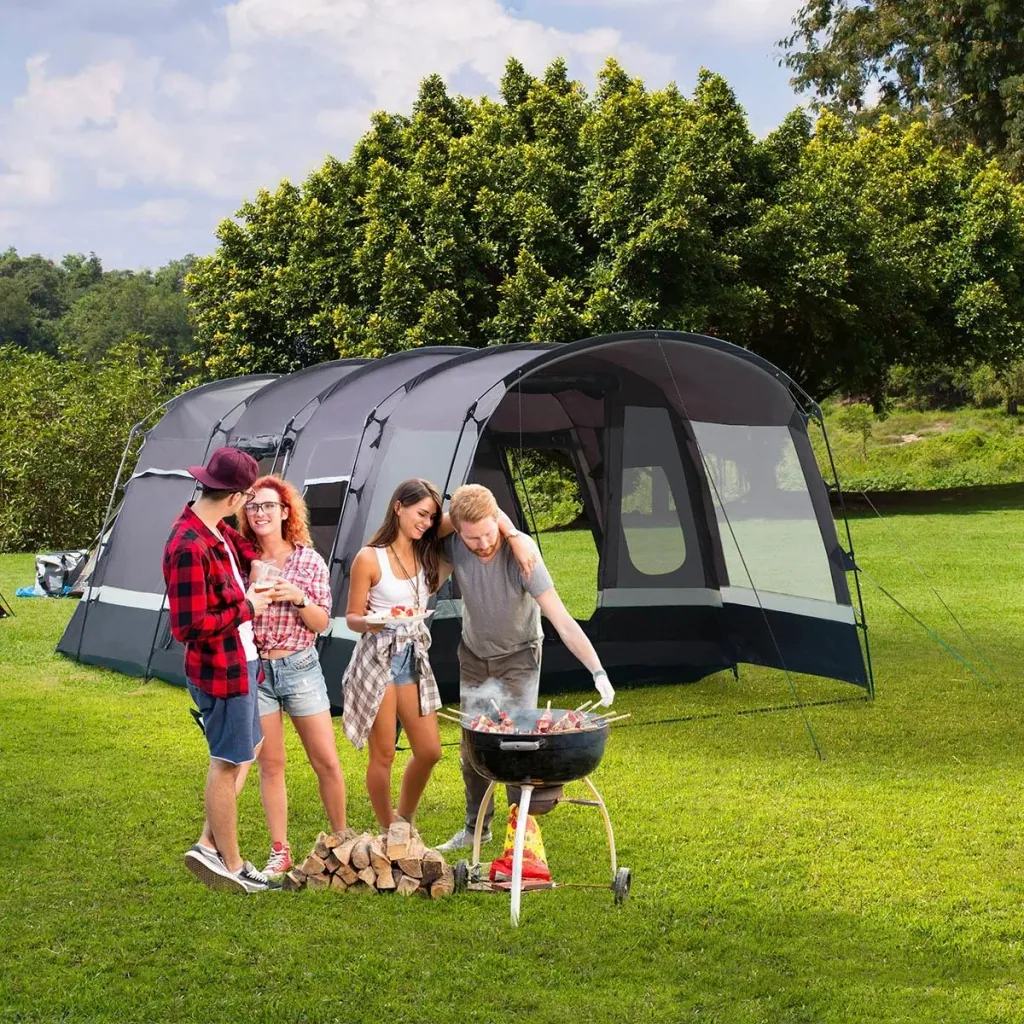 Campingzelt für 8 Personen - 4 Fenster - wasserdicht - Stahl/Polyester - Grau - 5,8 x 3,2 x 2,15 m