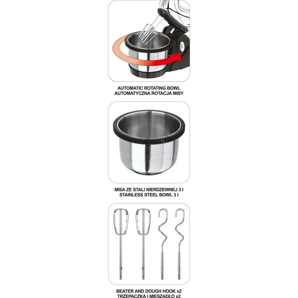 LUND Handmixer mit Edelstahlschüssel - 3 Geschwindigkeitsstufen - Schüsselinhalt: 3L - 250W