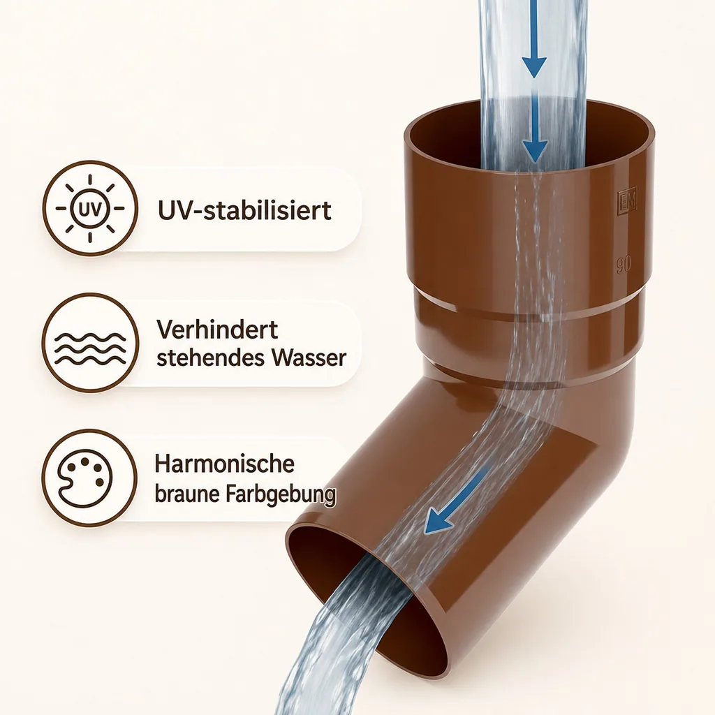 Regenrinnenbogen 67,5° braun, Dachrinne System 90, Fallrohrbogen