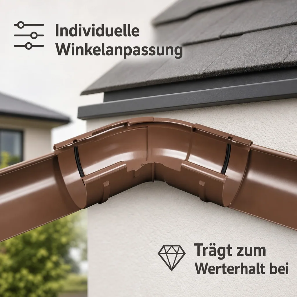 Regenrinne Eckstück Aussen, verstellbar 120-145°, System 125, braun