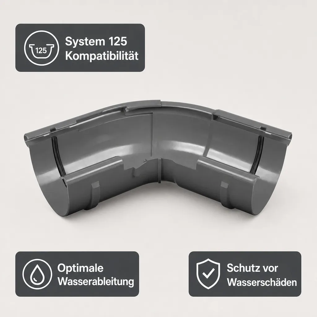Regenrinne Eckstück einstellbar, graphit, System 125, Aussenecke Dachrinne