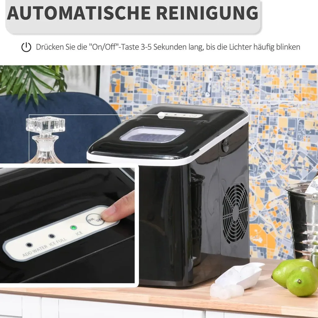 Eiswürfelmaschine mit automatischer Reinigungsfunktion schwarz