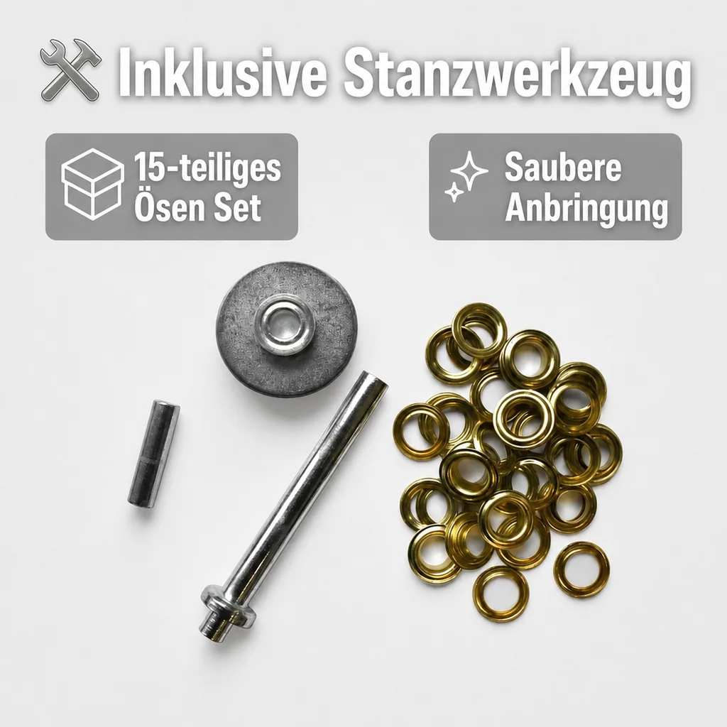 Ösen Set mit Stanzwerkzeug, 11mm, 15-teilig