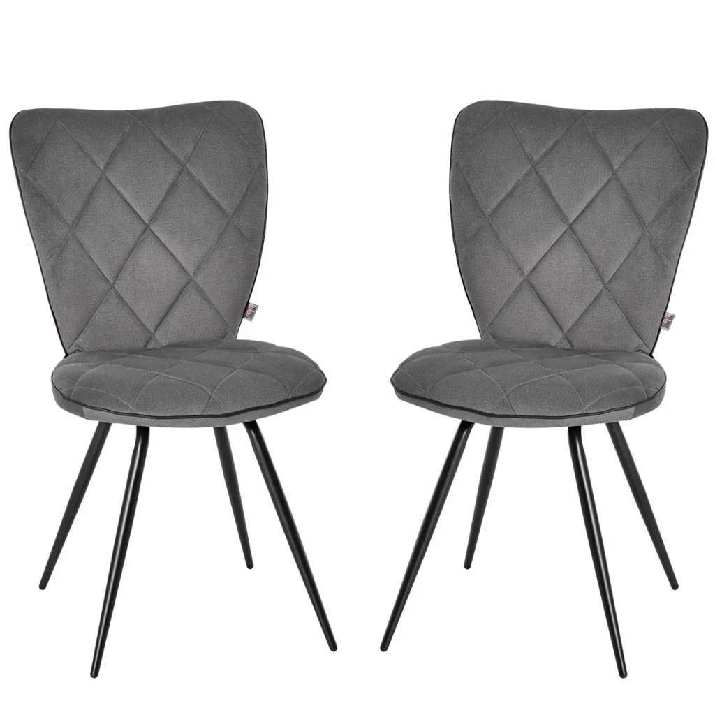 2er-Set Esszimmerstühle Küchenstuhl Polsterstuhl mit Rückenlehne Flanell Schaumstoff Stahl Grau+Schwarz 47 x 62 x 91 cm