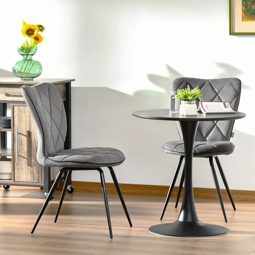 2er-Set Esszimmerstühle Küchenstuhl Polsterstuhl mit Rückenlehne Flanell Schaumstoff Stahl Grau+Schwarz 47 x 62 x 91 cm