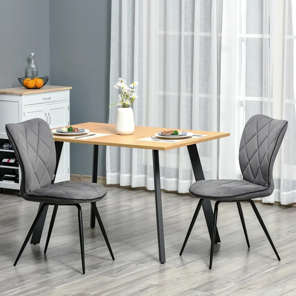 2er-Set Esszimmerstühle Küchenstuhl Polsterstuhl mit Rückenlehne Flanell Schaumstoff Stahl Grau+Schwarz 47 x 62 x 91 cm