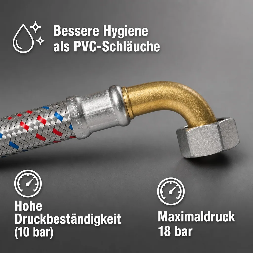 Panzerschlauch 3/4 Zoll, Edelstahl, Bogen, DN13, flexibel, 1000mm