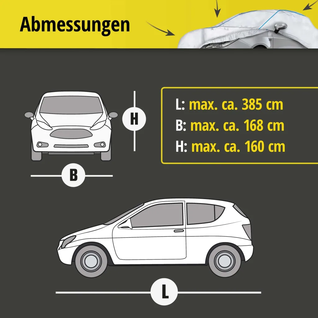 Autoabdeckplane Sun Reflect - Größe 2 - 385x168x160cm - 112g/m² - PES beschichtet