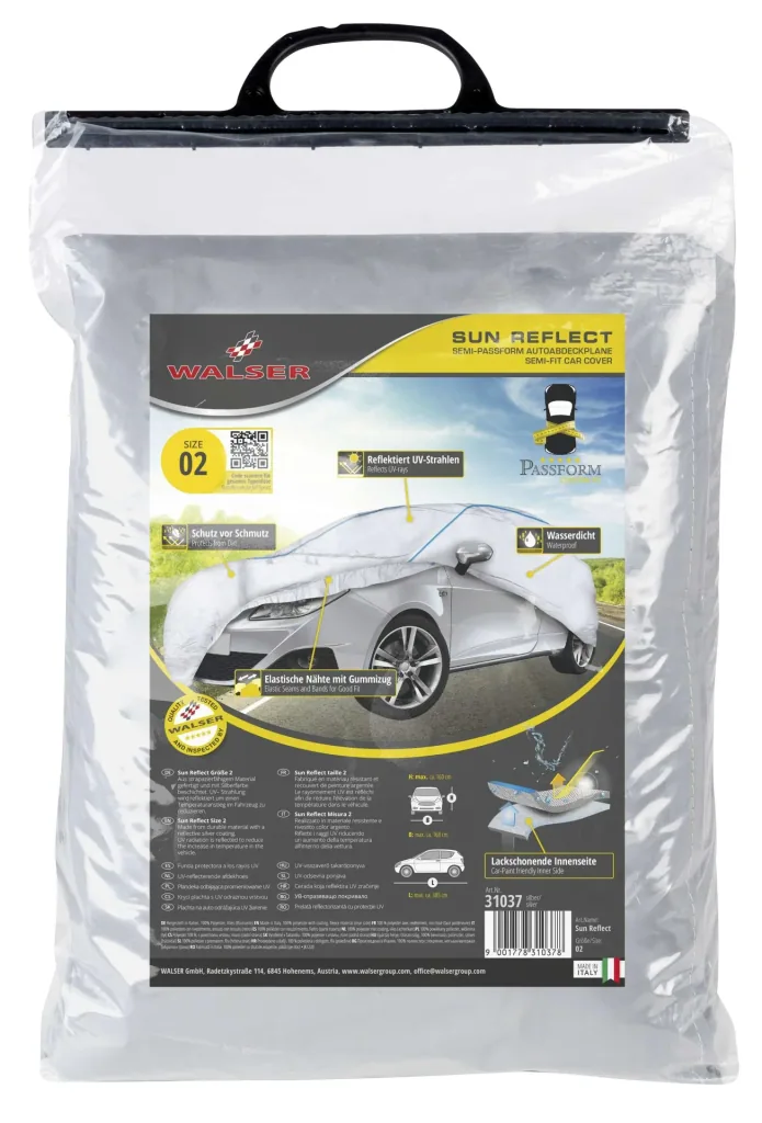 Autoabdeckplane Sun Reflect - Größe 2 - 385x168x160cm - 112g/m² - PES beschichtet