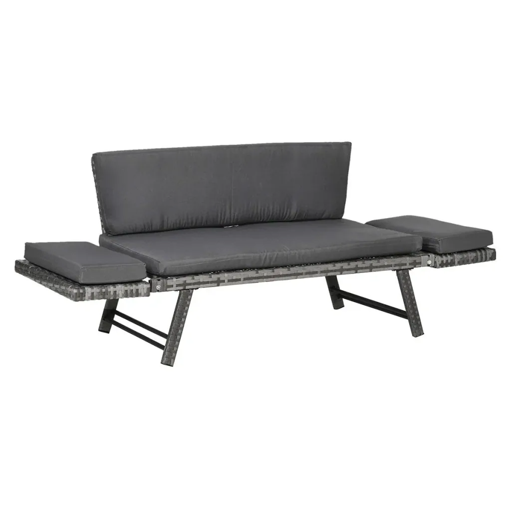 Poly Rattan Gartenbank 2 Sitzer Gartenmöbel Lounge Sofa Klappbare Armlehnen Stahl Grau 129 x 66 x 67 cm
