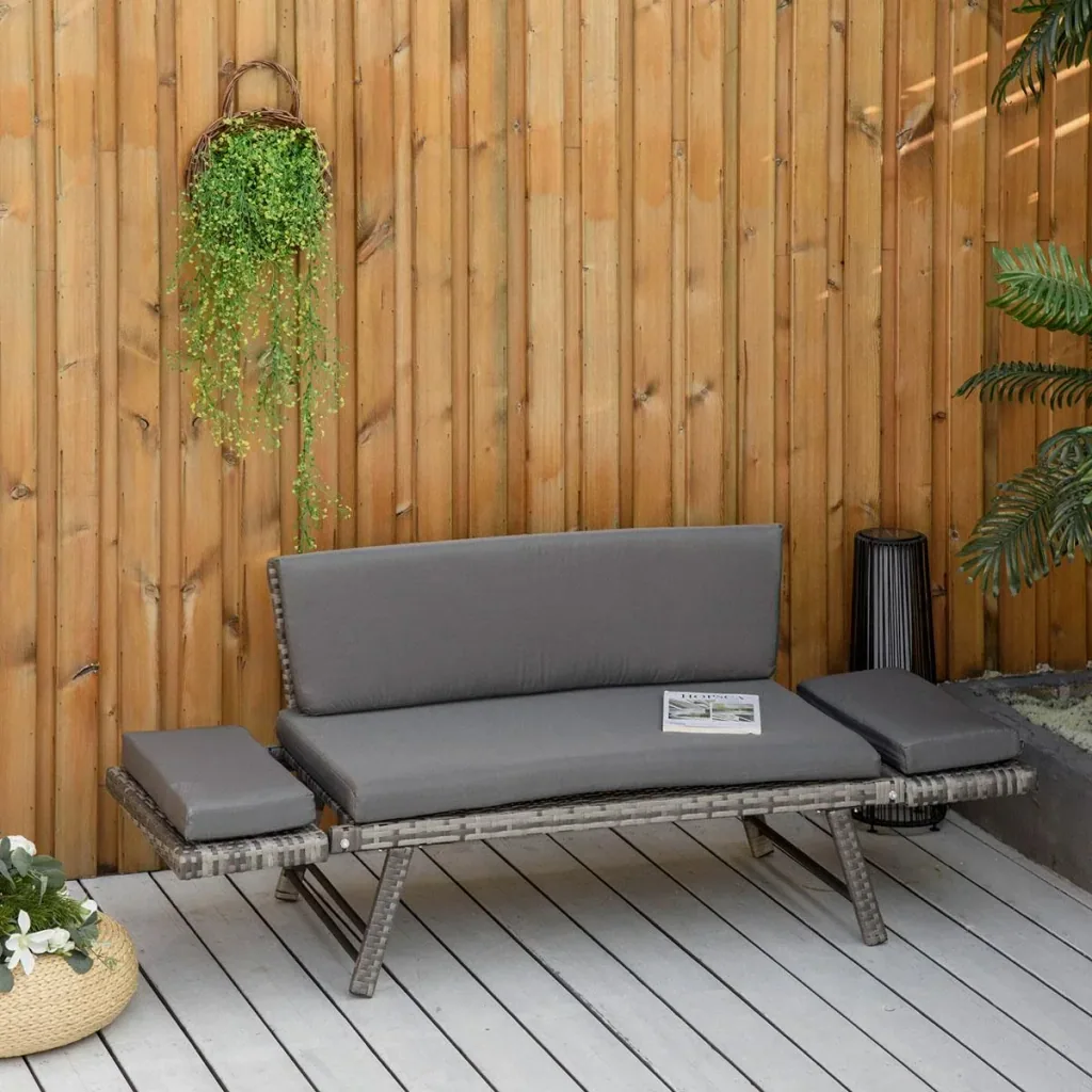 Poly Rattan Gartenbank 2 Sitzer Gartenmöbel Lounge Sofa Klappbare Armlehnen Stahl Grau 129 x 66 x 67 cm