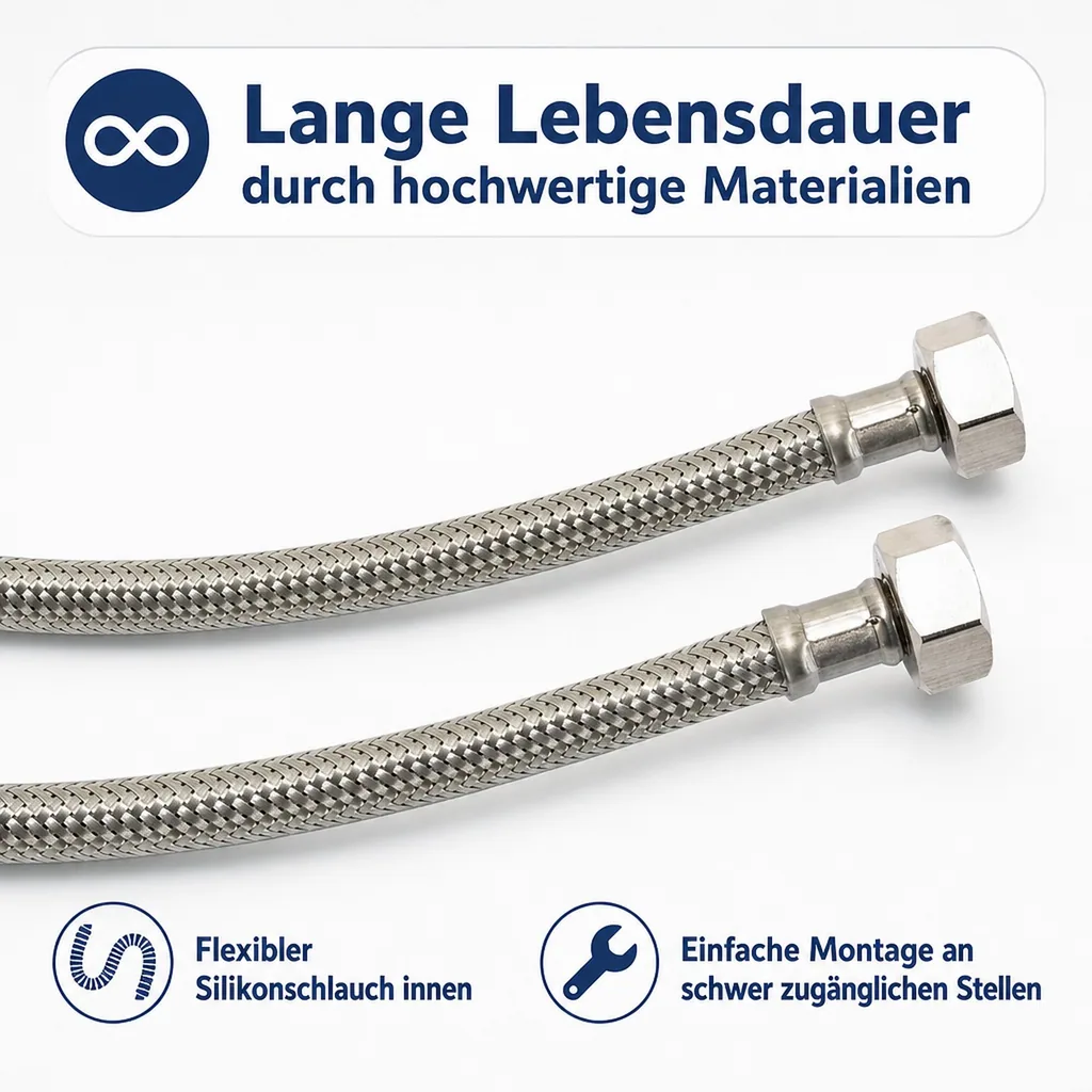 Panzerschlauch 1/2 Zoll, Edelstahl, Flexschlauch, DVGW