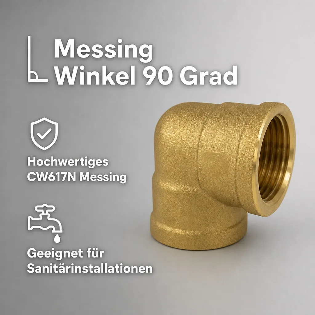 Messing Winkel 90 Grad, Gewindefitting, 1/2" IG x 3/4" IG