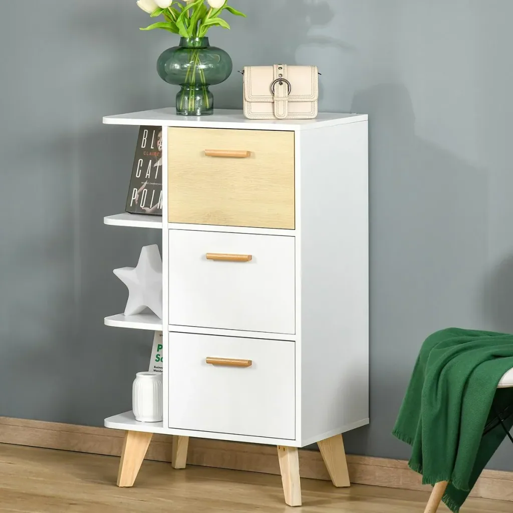 Sideboard Kommode Schrank mit 3 offenen Ablagen Schubladen Aufbewahrungsschrank Mehrzweckschrank für Wohnzimmer Schlafzi