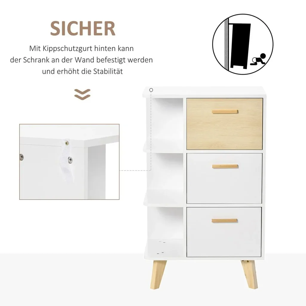 Sideboard Kommode Schrank mit 3 offenen Ablagen Schubladen Aufbewahrungsschrank Mehrzweckschrank für Wohnzimmer Schlafzi