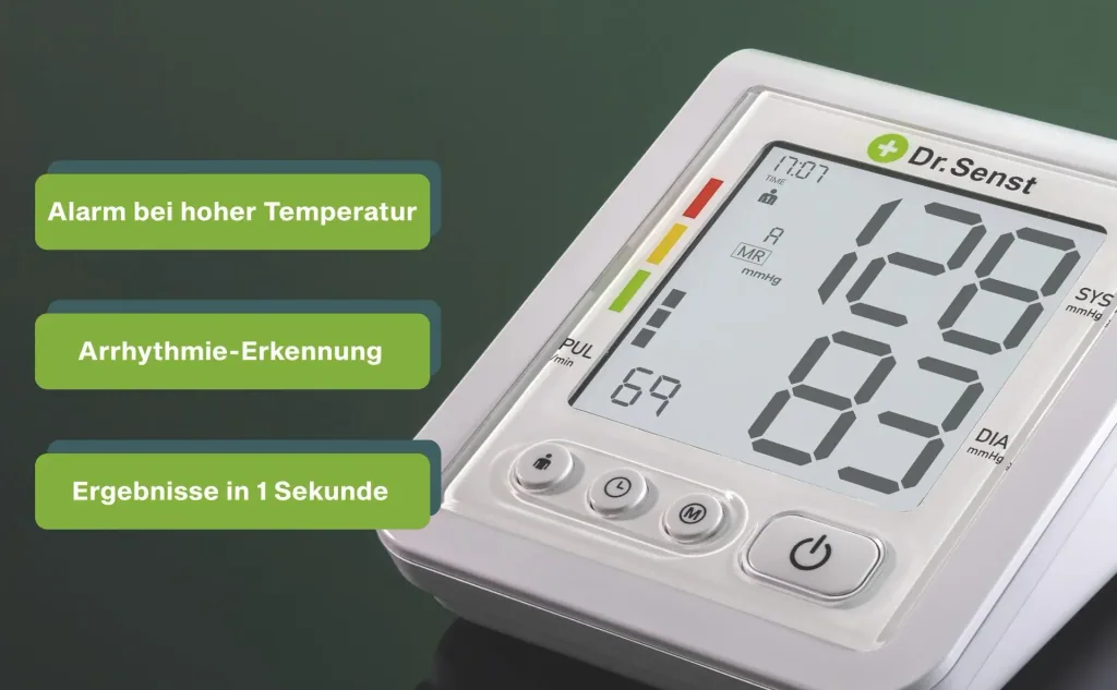 Oberarm-Blutdruckmessgerät, mit Pulsmessung und Arrhythmieerkennung