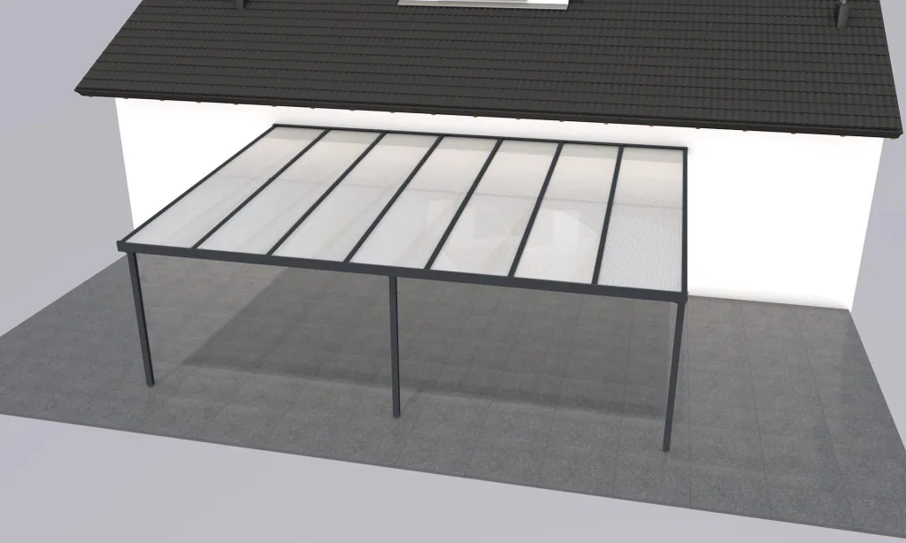 Terrassendach Premium, anthrazit, 7120 x 5060 mm - Polycarbonat Stegplatten 16 mm, weiß gestreift