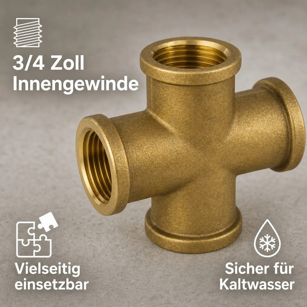 Messingfitting, Gewindefitting, Messing Kreuzstück, 3/4 Zoll IG