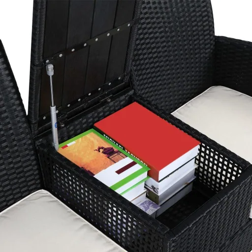 Gartenbank/ Love Bench mit Box/ Tisch mit Sitzpolstern 143x64x88cm - Schwarz