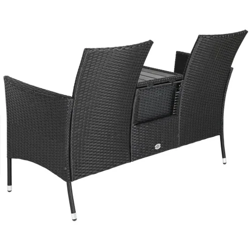 Gartenbank/ Love Bench mit Box/ Tisch mit Sitzpolstern 143x64x88cm - Schwarz