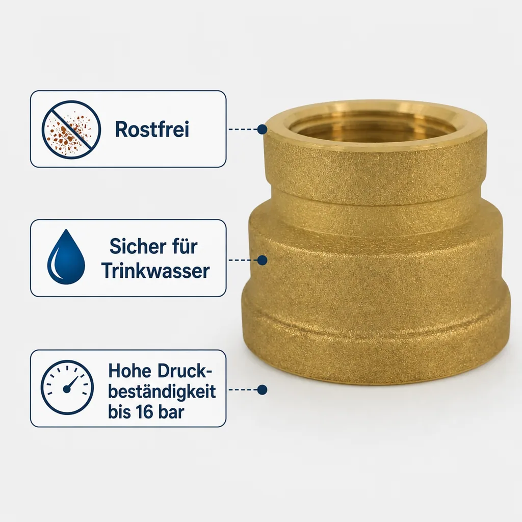 Messing Muffe reduziert, Gewindefitting, 3/4" IG x 3/8" IG Boni-Shop