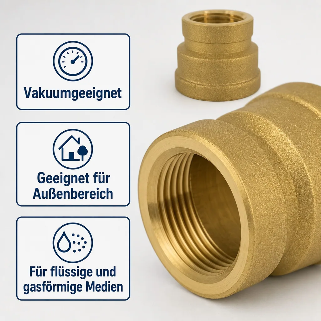 Messing Muffe reduziert, Gewindefitting, 3/4" IG x 3/8" IG Boni-Shop