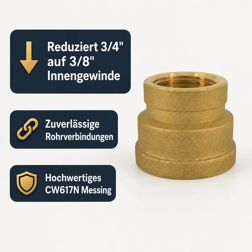 Messing Muffe reduziert, Gewindefitting, 3/4" IG x 3/8" IG Boni-Shop