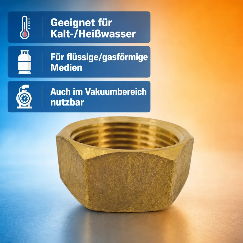 Messing Fittings, Gewindefitting Messing, Messing Kappe, 3/8 Zoll IG