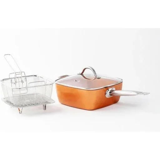 Mehrzweckpfanne - Fritteuse / Fritteusenkorb - Antihaftbeschichtung - Marmorbeschichtung - Orange