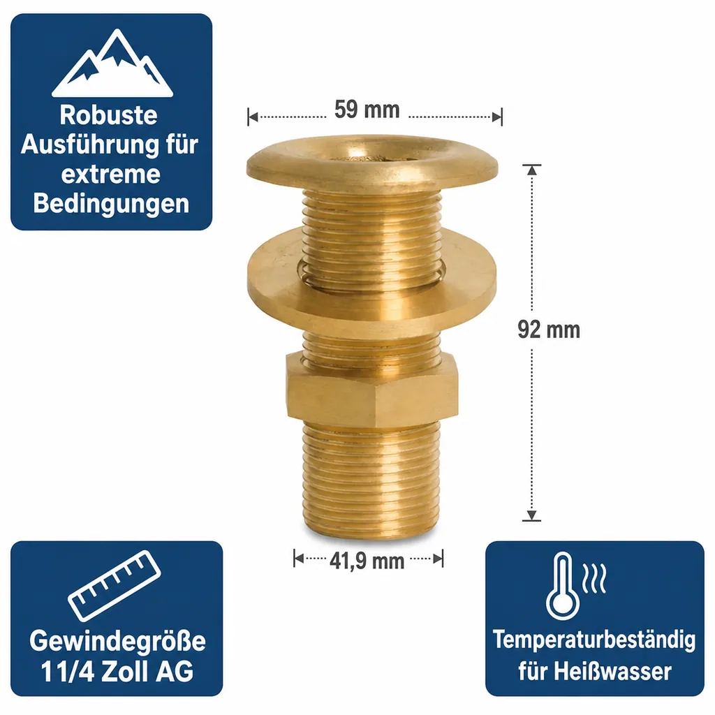 Messing Fitting, Gewindefitting, 1 1/4 Zoll AG, Rohrverschraubung