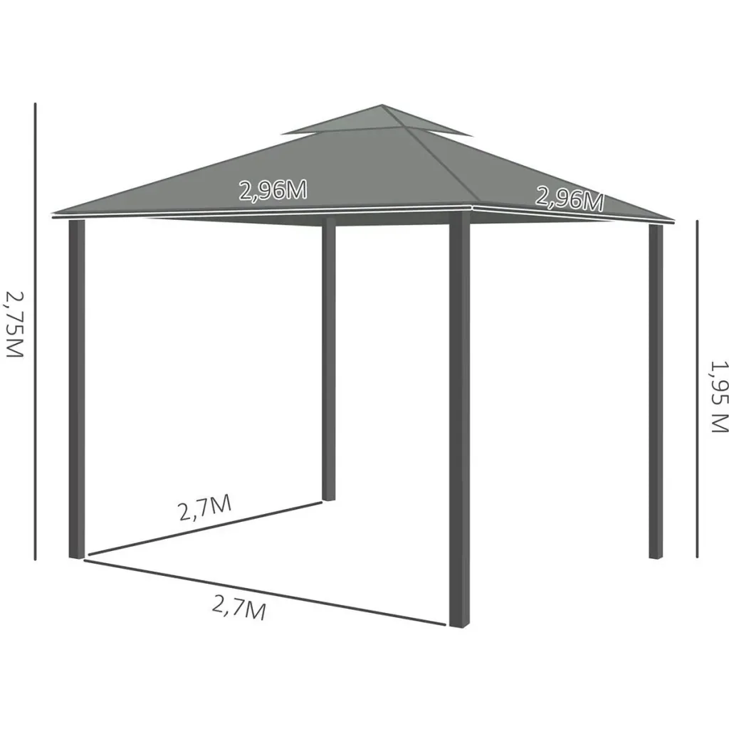 Gartenlaube - Gartenpavillon - Aluminium/Polyester - Grau - 3 x 3 m