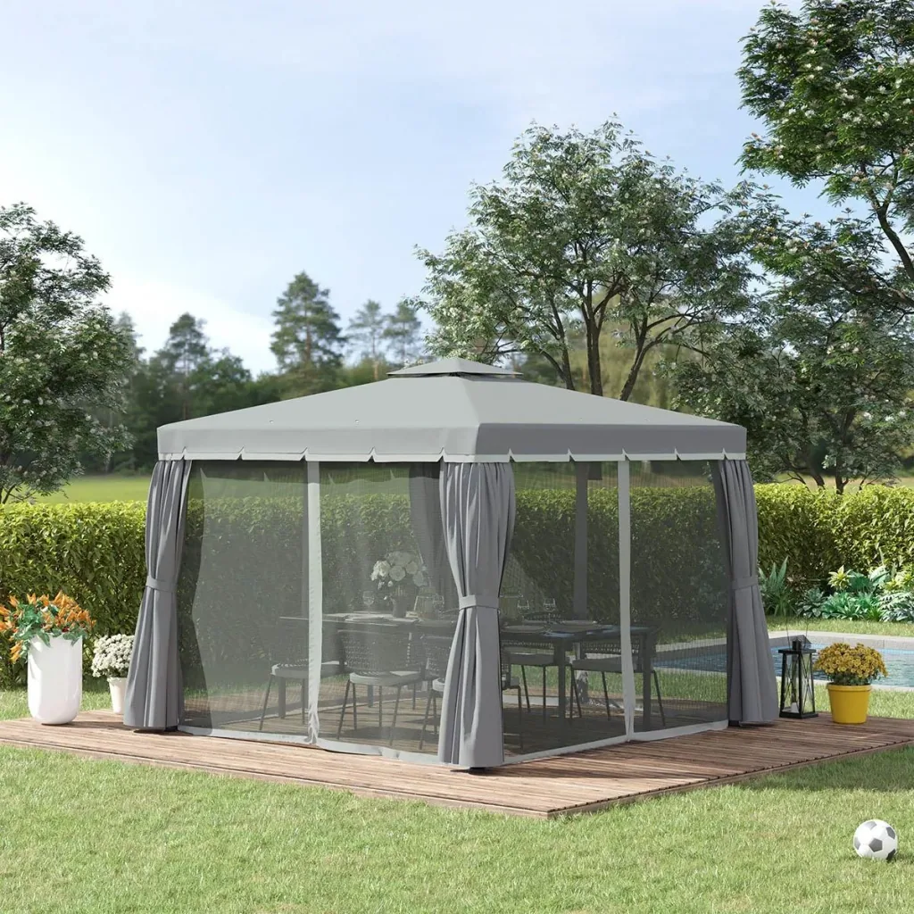 Gartenlaube - Gartenpavillon - Aluminium/Polyester - Grau - 3 x 3 m