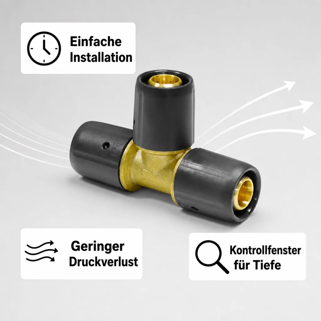 T Stück Fitting, Steckfitting 16mm, Rohrverbinder T-Stück, ohne Pressen