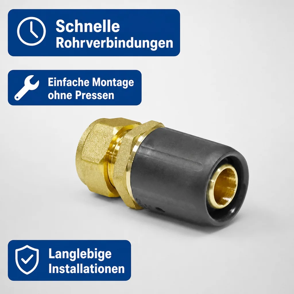 Steckfitting Kupferrohr, Übergang 16mm auf 15mm, Schraubanschluss
