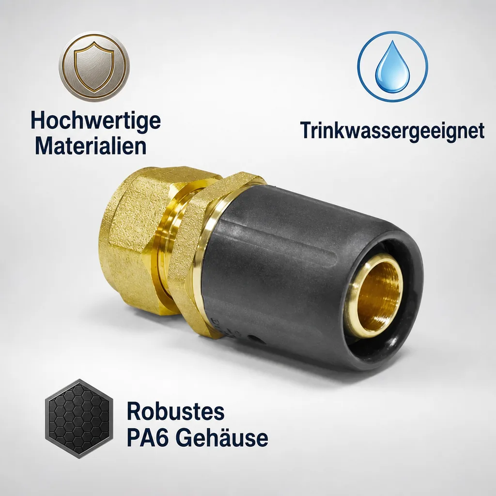 Steckfitting Kupferrohr, Übergang 16mm auf 15mm, Schraubanschluss