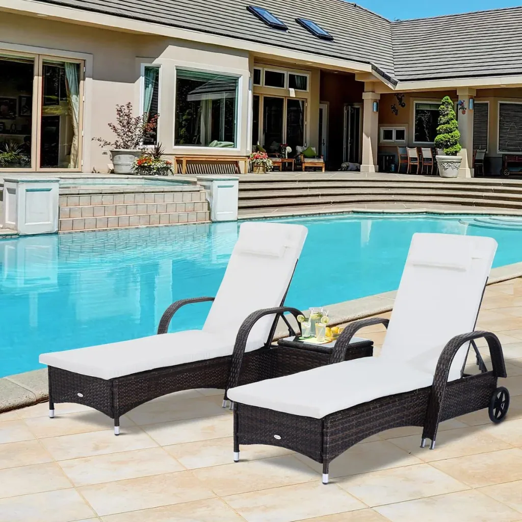 Rattan Sonnenliegen mit Tisch grau