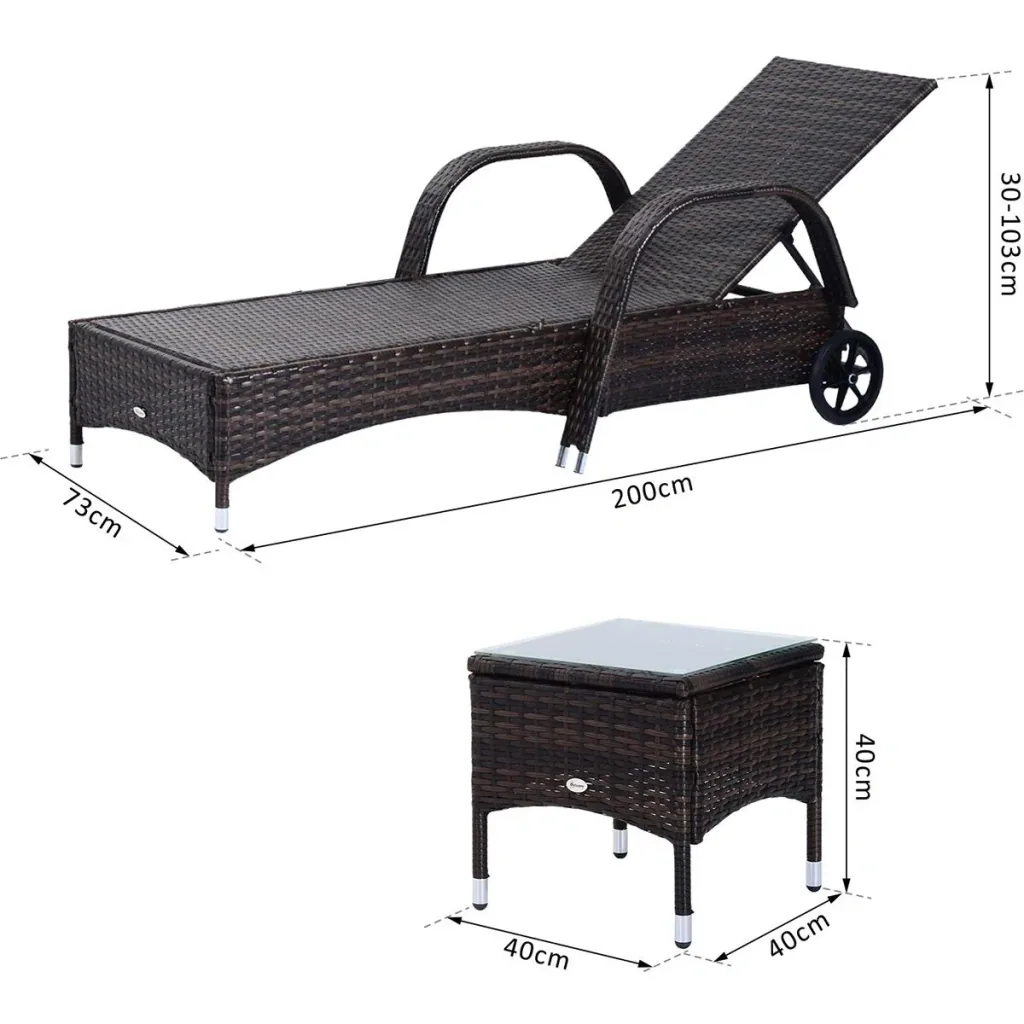 Rattan Sonnenliegen mit Tisch grau