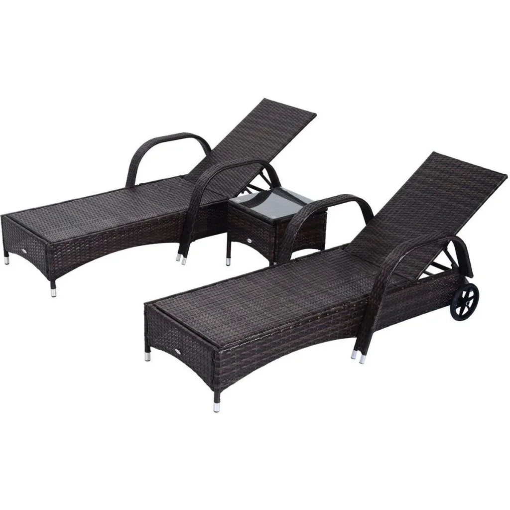 Rattan Sonnenliegen mit Tisch grau