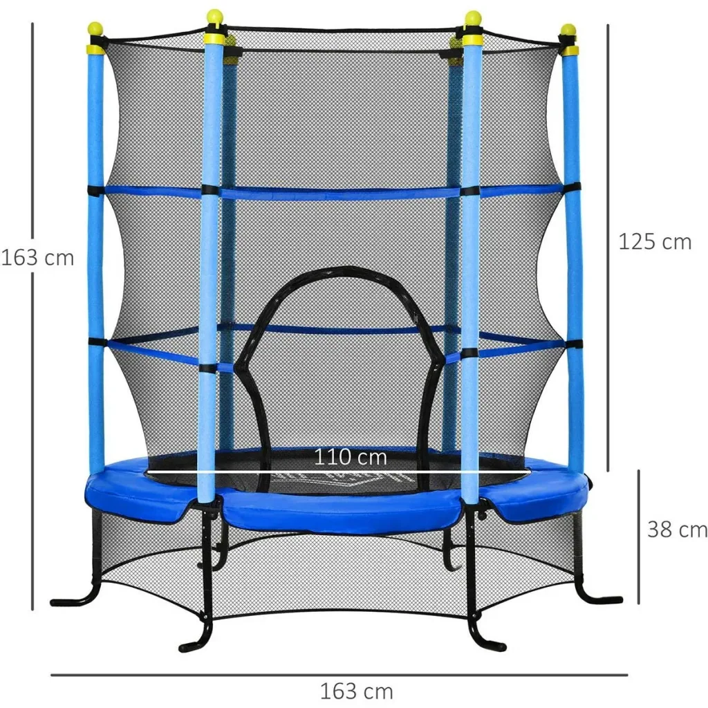 Trampolin Ø163 cm für Kinder mit Sicherheitsnetz und Sicherheitspads für den Innen- und Außenbereich Stahlblau bis zu 45