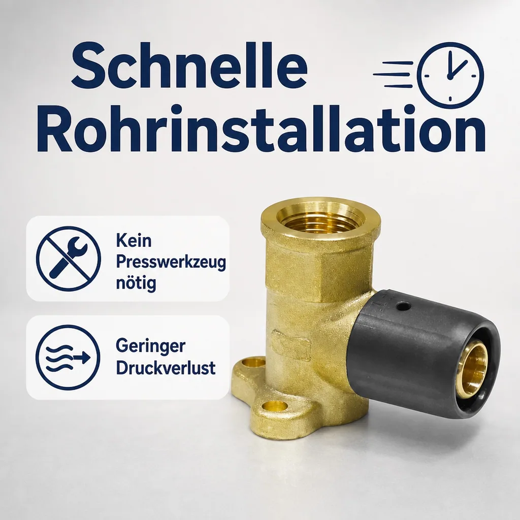 Steckfitting Wandwinkel 16 x 2 - 1/2" - 52 mm, ohne Pressen, Heizungsrohr