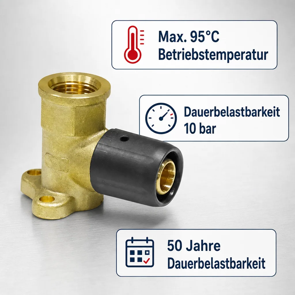 Steckfitting Wandwinkel 16 x 2 - 1/2" - 52 mm, ohne Pressen, Heizungsrohr