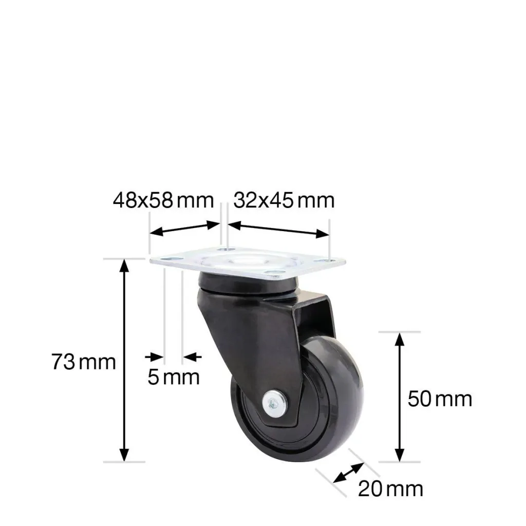 Design 3C Lenkrollen 4 teiliges Set - Ø 50 mm, soft, schwarz, 2 Rollen mit & 2 ohne Feststeller, Tragkraft 50 kg / Rolle