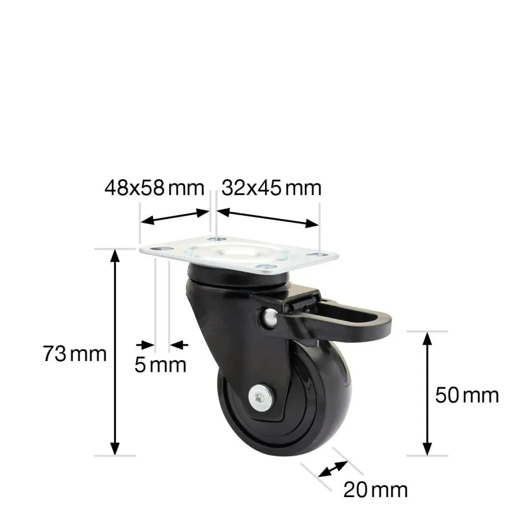 Design 3C Lenkrollen 4 teiliges Set - Ø 50 mm, soft, schwarz, 2 Rollen mit & 2 ohne Feststeller, Tragkraft 50 kg / Rolle