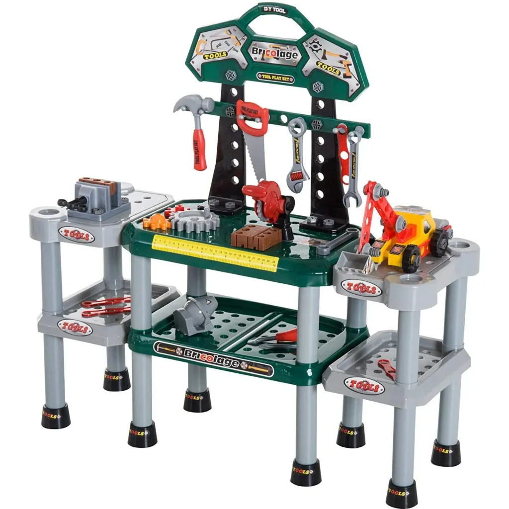 Kinder Arbeitstisch Werkbanktisch mit 121 Zubehör Rollenspiel Grün