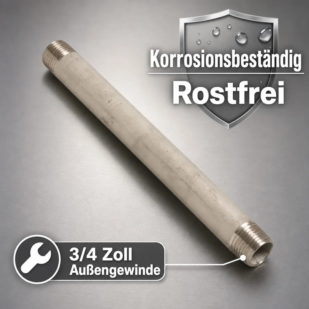 Edelstahl Rohrnippel, Gewindefitting, 3/4 Zoll AG, 60 mm, V4A