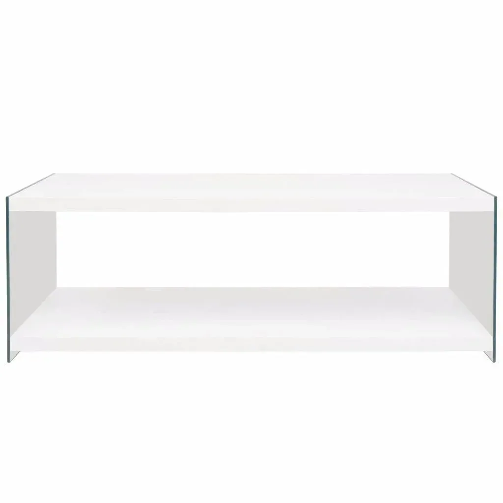 Couchtisch mit Ablage Glas MDF Hochglanz weiß