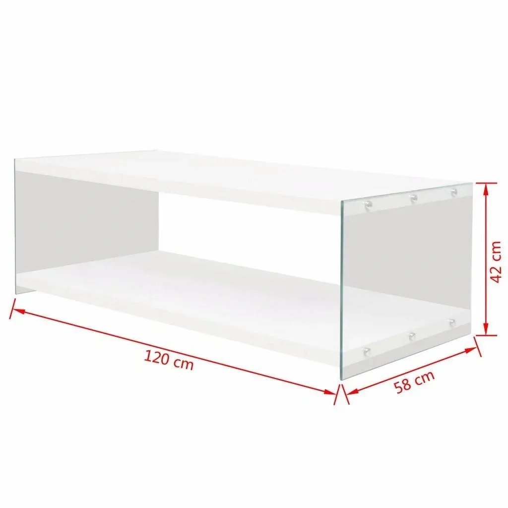 Couchtisch mit Ablage Glas MDF Hochglanz weiß