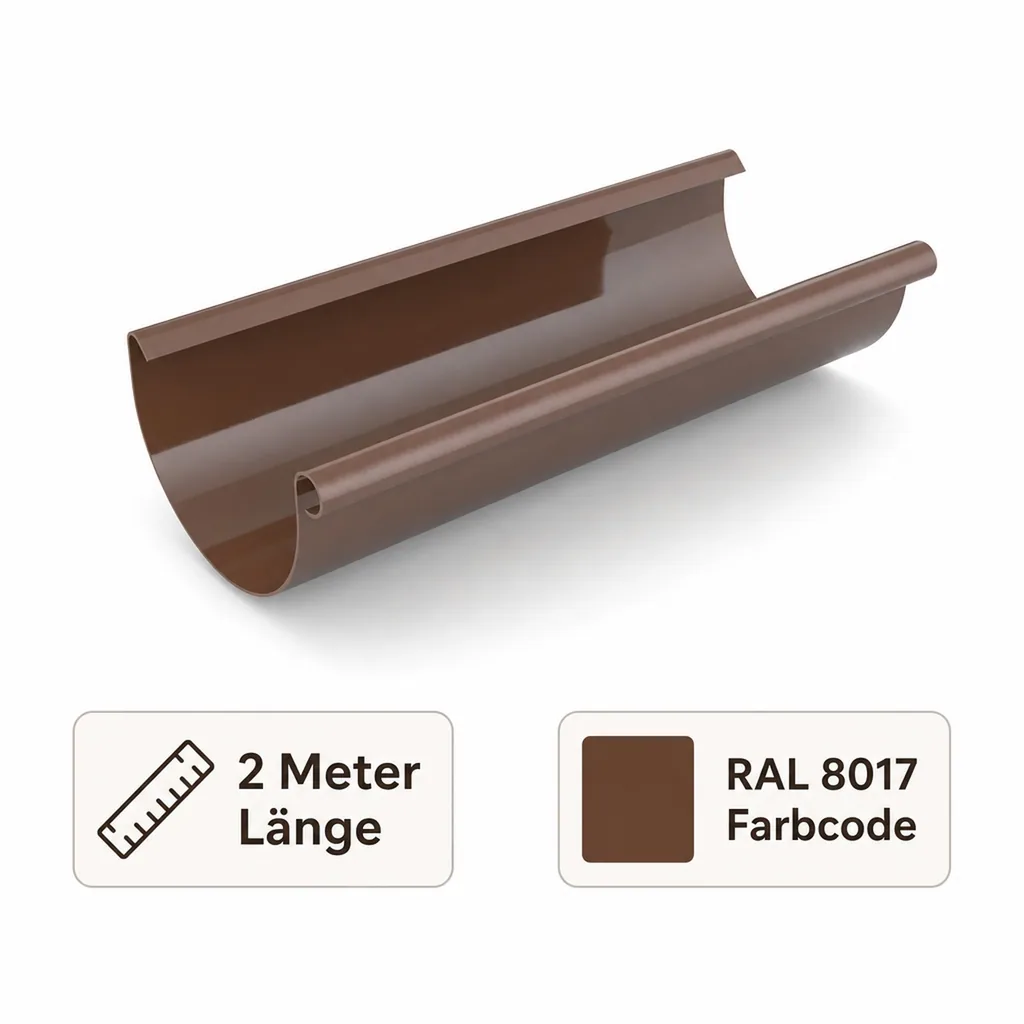 Regenrinne 2m braun, Dachrinne Kunststoff System 75, Rinnensystem